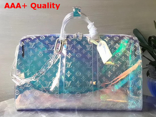 Louis Vuitton Keepall Bandouliere 50 Iridescent Prism Transparent Embossed Monogram PVC M53271 Replica