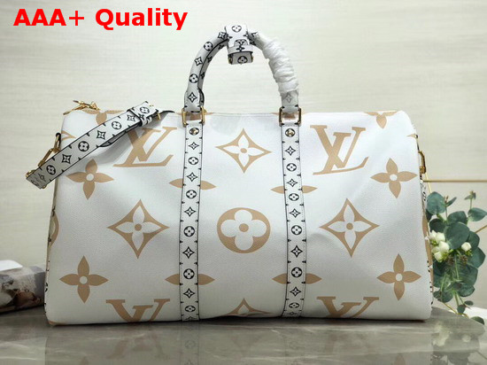 Louis Vuitton Keepall Bandouliere 50 Khaki Green and Beige Monogram Coated Canvas M44590 Replica