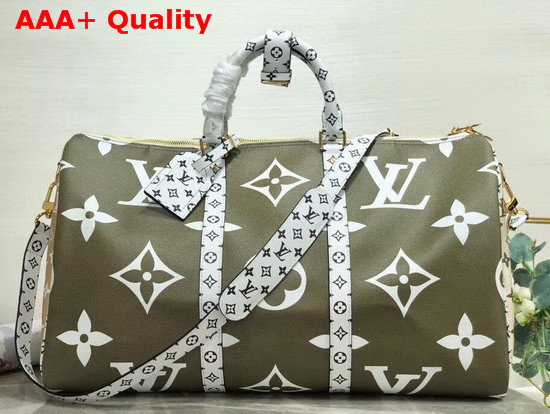 Louis Vuitton Keepall Bandouliere 50 Khaki Green and Beige Monogram Coated Canvas M44590 Replica