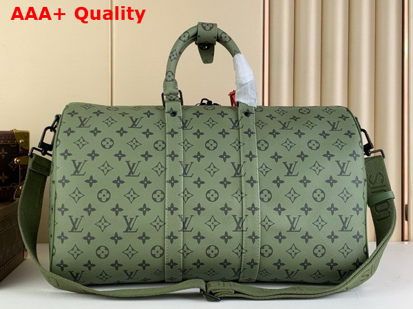 Louis Vuitton Keepall Bandouliere 50 Khaki Green and Vermillion Red Monogram Canvas Replica