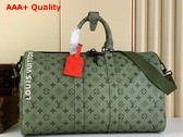 Louis Vuitton Keepall Bandouliere 50 Khaki Green and Vermillion Red Monogram Canvas Replica