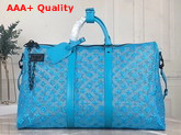 Louis Vuitton Keepall Bandouliere 50 Light Blue Monogram Embroidered Mesh Replica
