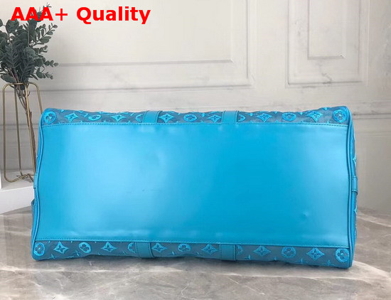 Louis Vuitton Keepall Bandouliere 50 Light Blue Monogram Embroidered Mesh Replica