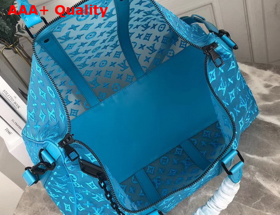 Louis Vuitton Keepall Bandouliere 50 Light Blue Monogram Embroidered Mesh Replica