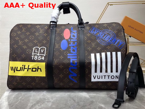 Louis Vuitton Keepall Bandouliere 50 Marron Monogram Canvas with Colorful High Impact Logos M44642 Replica