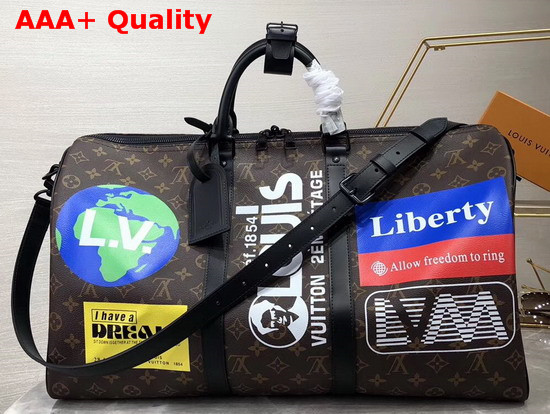 Louis Vuitton Keepall Bandouliere 50 Marron Monogram Canvas with Colorful High Impact Logos M44642 Replica