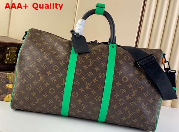 Louis Vuitton Keepall Bandouliere 50 Monogram Macassar Coated Canvas and Minty Green Cowhide Leather M46259 Replica