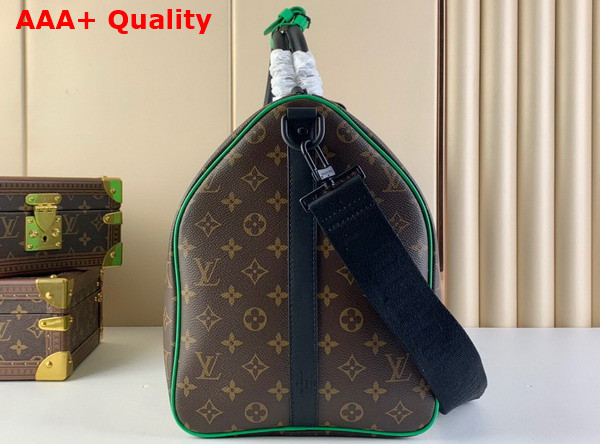 Louis Vuitton Keepall Bandouliere 50 Monogram Macassar Coated Canvas and Minty Green Cowhide Leather M46259 Replica