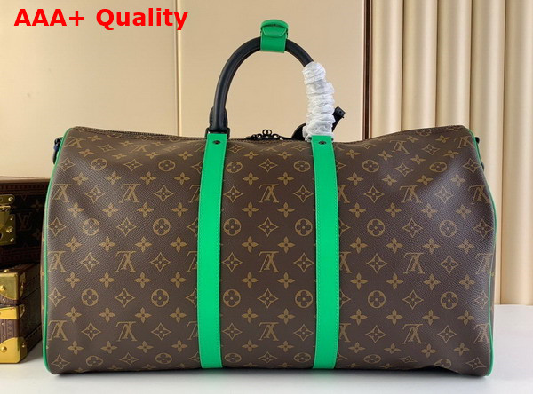 Louis Vuitton Keepall Bandouliere 50 Monogram Macassar Coated Canvas and Minty Green Cowhide Leather M46259 Replica