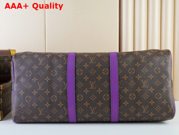 Louis Vuitton Keepall Bandouliere 50 Monogram Macassar Coated Canvas and Purple Cowhide Leather Trim M46257 Replica