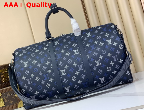 Louis Vuitton Keepall Bandouliere 50 Navy Blue Monogram Shadow Calfskin Leather Gradient Effect M28836 Replica