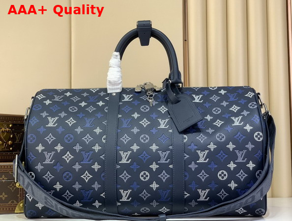 Louis Vuitton Keepall Bandouliere 50 Navy Blue Monogram Shadow Calfskin Leather Gradient Effect M28836 Replica