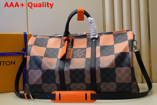 Louis Vuitton Keepall Bandouliere 50 Orange Damier Graphite Giant Coated Canvas N40420 Replica