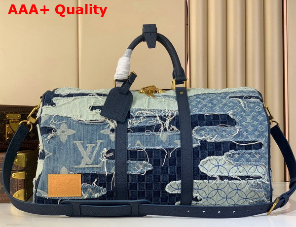 Louis Vuitton Keepall Bandouliere 50 Patchwork of Stone Washed Denim M26117 Replica