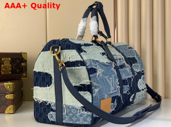 Louis Vuitton Keepall Bandouliere 50 Patchwork of Stone Washed Denim M26117 Replica