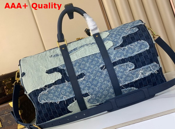 Louis Vuitton Keepall Bandouliere 50 Patchwork of Stone Washed Denim M26117 Replica