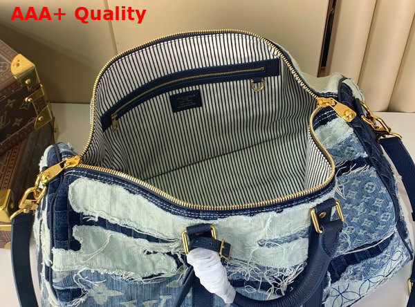 Louis Vuitton Keepall Bandouliere 50 Patchwork of Stone Washed Denim M26117 Replica