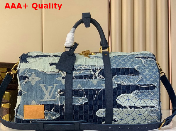 Louis Vuitton Keepall Bandouliere 50 Patchwork of Stone Washed Denim M26117 Replica