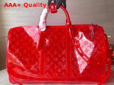 Louis Vuitton Keepall Bandouliere 50 Red Transparent Embossed Monogram PVC M53274 Replica