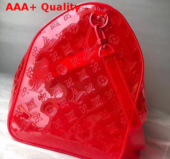 Louis Vuitton Keepall Bandouliere 50 Red Transparent Embossed Monogram PVC M53274 Replica