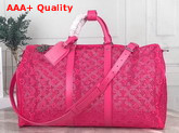 Louis Vuitton Keepall Bandouliere 50 Rose Ultra Light See Through Mesh Embroidered with the Monogram Pattern Replica