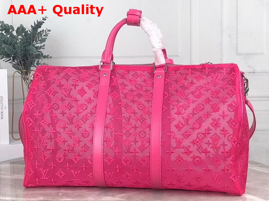 Louis Vuitton Keepall Bandouliere 50 Rose Ultra Light See Through Mesh Embroidered with the Monogram Pattern Replica