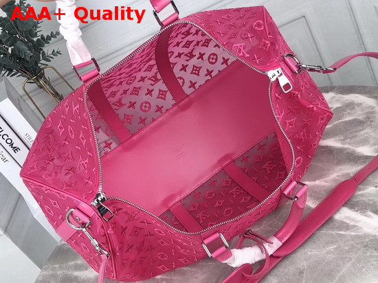 Louis Vuitton Keepall Bandouliere 50 Rose Ultra Light See Through Mesh Embroidered with the Monogram Pattern Replica