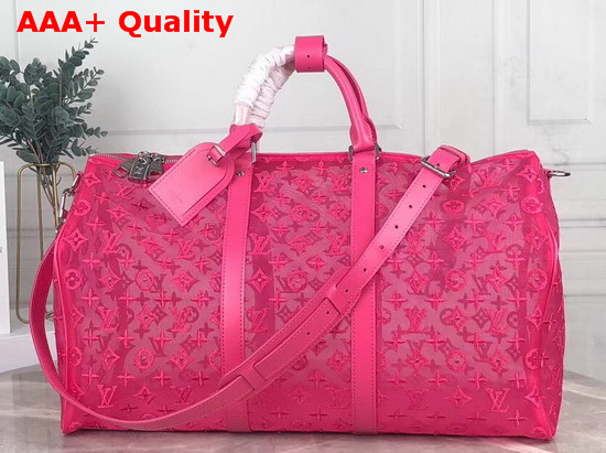 Louis Vuitton Keepall Bandouliere 50 Rose Ultra Light See Through Mesh Embroidered with the Monogram Pattern Replica