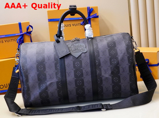 Louis Vuitton Keepall Bandouliere 50 Travel Bag in Masculine Monogram Stripes Eclipse Canvas Replica