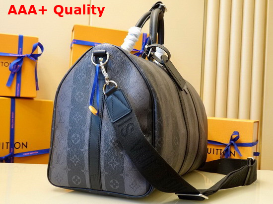Louis Vuitton Keepall Bandouliere 50 Travel Bag in Masculine Monogram Stripes Eclipse Canvas Replica