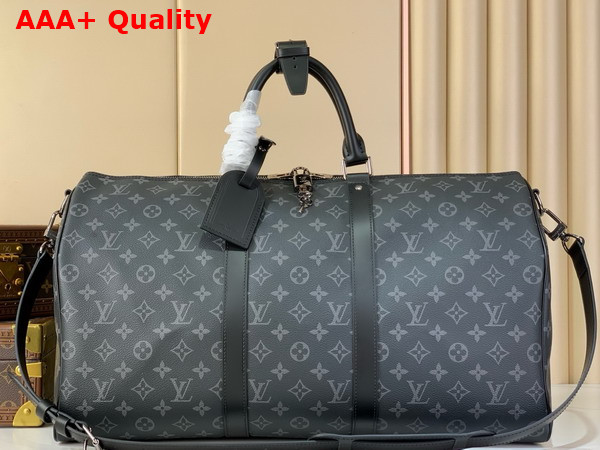 Louis Vuitton Keepall Bandouliere 50 Travel Bag in Monogram Eclipse Coated Canvas M14202 Replica