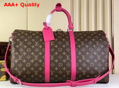 Louis Vuitton Keepall Bandouliere 50 Travel Bag in Monogram Macassar Coated Canvas and Pink Cowhide Leather Trim M46773 Replica