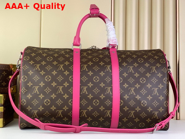 Louis Vuitton Keepall Bandouliere 50 Travel Bag in Monogram Macassar Coated Canvas and Pink Cowhide Leather Trim M46773 Replica