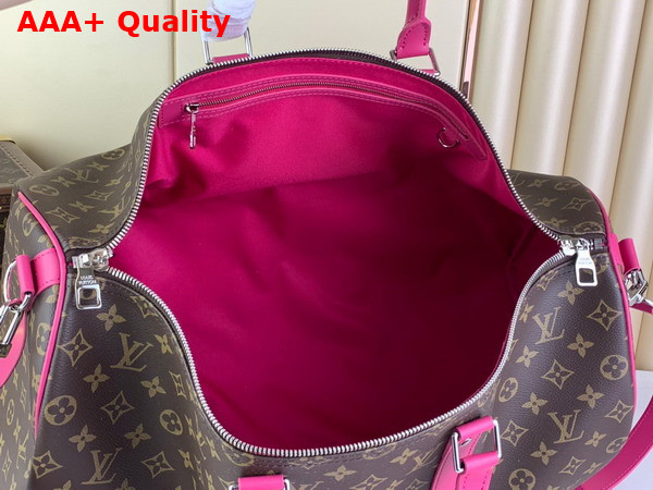 Louis Vuitton Keepall Bandouliere 50 Travel Bag in Monogram Macassar Coated Canvas and Pink Cowhide Leather Trim M46773 Replica