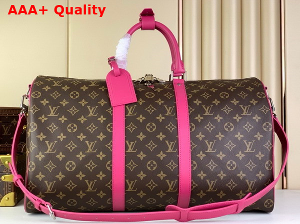Louis Vuitton Keepall Bandouliere 50 Travel Bag in Monogram Macassar Coated Canvas and Pink Cowhide Leather Trim M46773 Replica