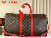 Louis Vuitton Keepall Bandouliere 50 Travel Bag in Monogram Macassar Coated Canvas and Red Cowhide Leather Trim M46769 Replica