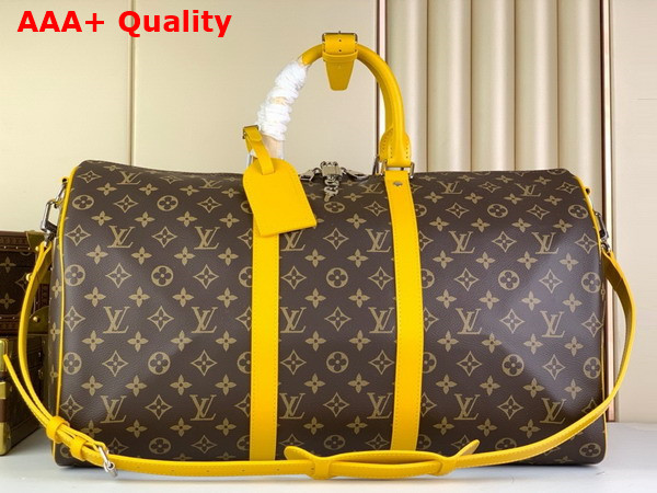 Louis Vuitton Keepall Bandouliere 50 Travel Bag in Monogram Macassar Coated Canvas and Yellow Cowhide Leather Trim M46771 Replica