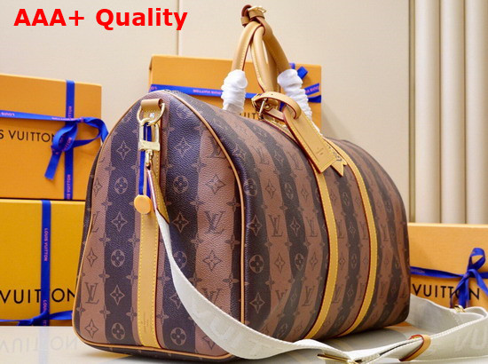 Louis Vuitton Keepall Bandouliere 50 Travel Bag in Monogram Stripes Brown Canvas Nigo x Louis Vuitton Capsule Collection M45967 Replica