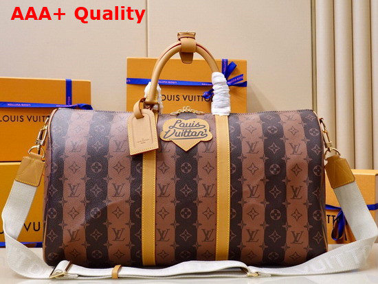 Louis Vuitton Keepall Bandouliere 50 Travel Bag in Monogram Stripes Brown Canvas Nigo x Louis Vuitton Capsule Collection M45967 Replica