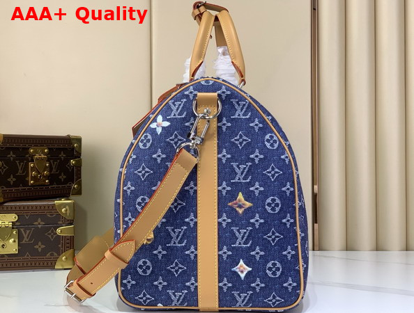Louis Vuitton Keepall Bandouliere 50 in Blue Monogram Denim Flowers M27781 Replica