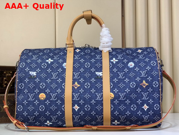Louis Vuitton Keepall Bandouliere 50 in Blue Monogram Denim Flowers M27781 Replica