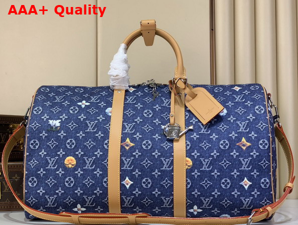 Louis Vuitton Keepall Bandouliere 50 in Blue Monogram Denim Flowers M27781 Replica