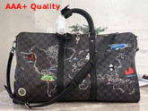 Louis Vuitton Keepall Bandouliere 50 in Damier Graphite Coated Canvas Decorated with World Map Print N40251 Replica