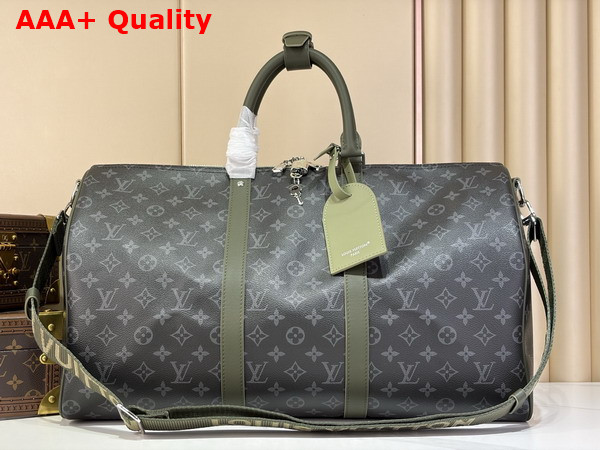 Louis Vuitton Keepall Bandouliere 50 in Khaki Green Monogram Eclipse Coated Canvas Replica