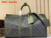 Louis Vuitton Keepall Bandouliere 50 in Khaki Green Monogram Eclipse Coated Canvas Replica