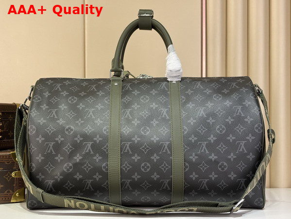 Louis Vuitton Keepall Bandouliere 50 in Khaki Green Monogram Eclipse Coated Canvas Replica
