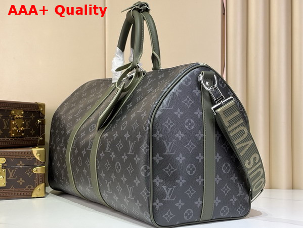 Louis Vuitton Keepall Bandouliere 50 in Khaki Green Monogram Eclipse Coated Canvas Replica