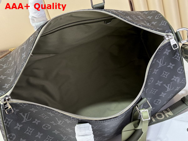 Louis Vuitton Keepall Bandouliere 50 in Khaki Green Monogram Eclipse Coated Canvas Replica