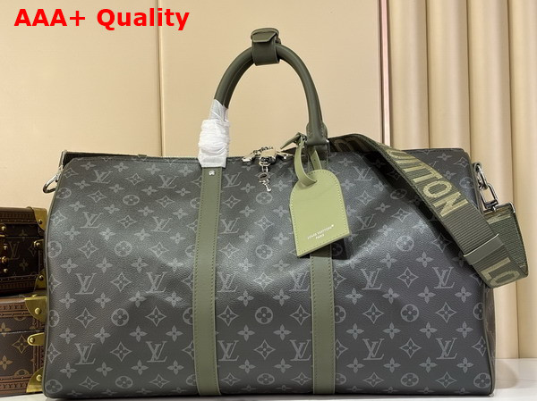 Louis Vuitton Keepall Bandouliere 50 in Khaki Green Monogram Eclipse Coated Canvas Replica