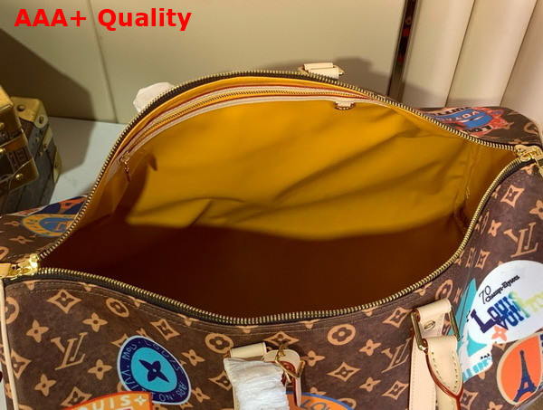 Louis Vuitton Keepall Bandouliere 50 in Monogram Canvas with a Print of Louis Vuitton Travel Stickers M15042 Replica